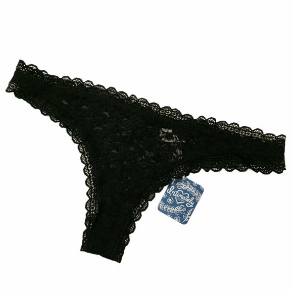 FREE PEOPLE sheer Lace Tanga Undies cheeky panties lingerie in black Size L NEW - Picture 1 of 5